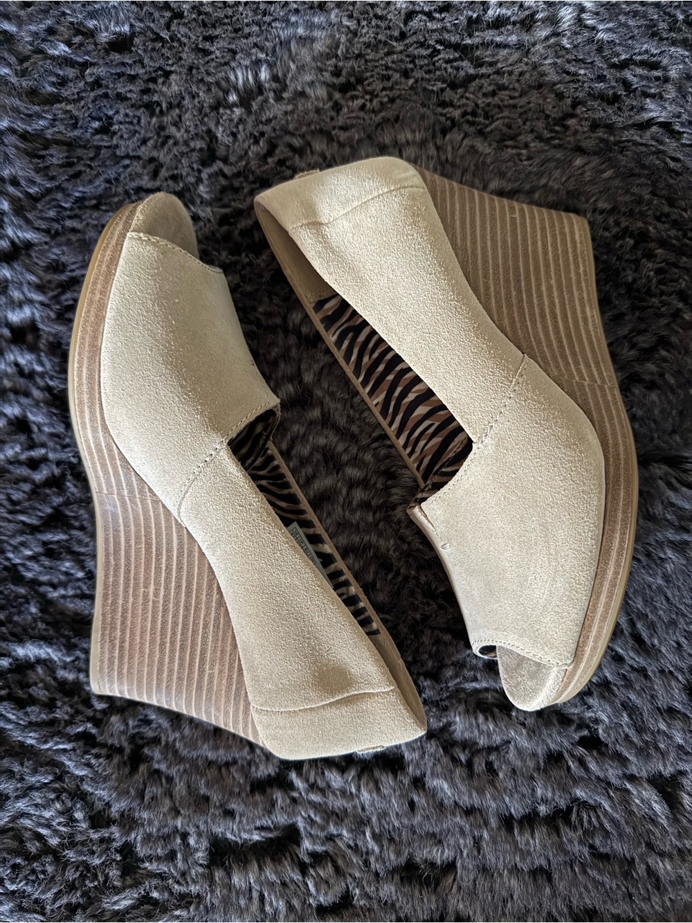 TOMS Peep Toe Suede Wedges